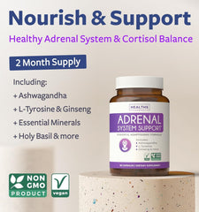 Close-up of Adrenal System Support ingredients including Ashwagandha and L-Tyrosine