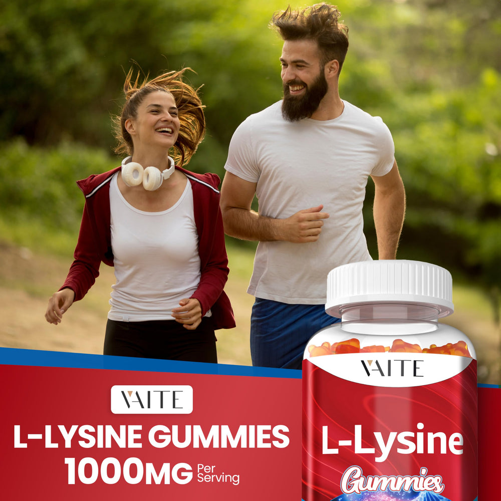 Adult chewable L-Lysine 1000mg gummies on a table
