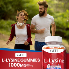 Adult chewable L-Lysine 1000mg gummies on a table