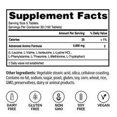 Close-up of the Advanced Amino Formula label on the bottle