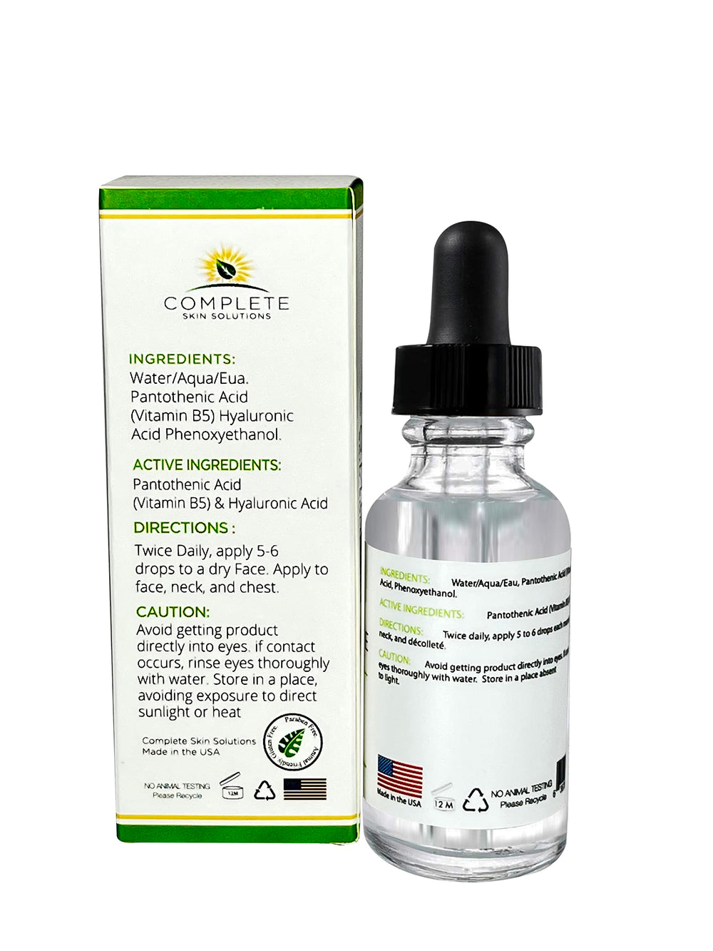 Product information card with usage and ingredients