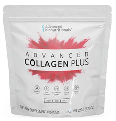 Front view of Advanced Collagen Plus Powder bottle showing unflavored formula