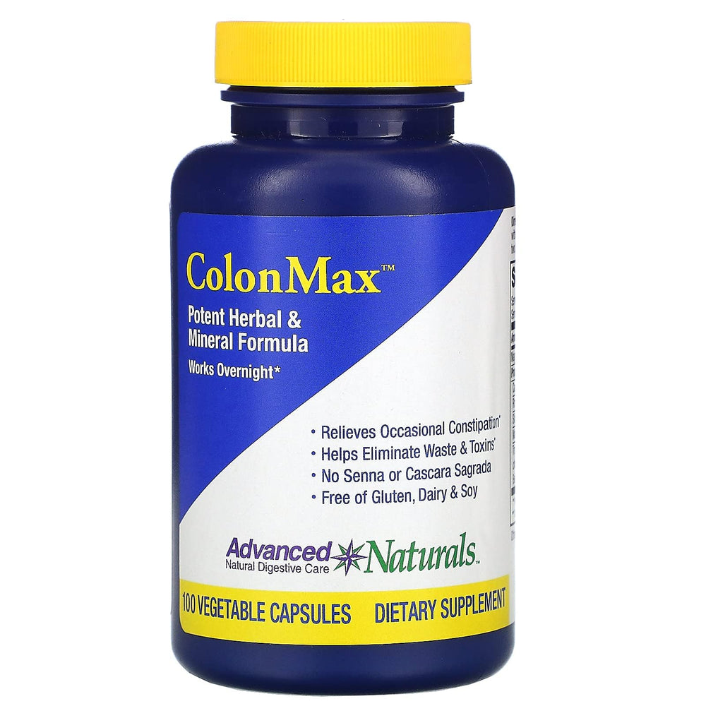 Advanced Naturals Colonmax Caps bottle - blue and white, 100 capsules