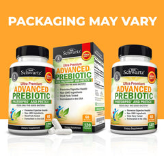 Capsules of the advanced prebiotic supplement representing a 2-month supply
