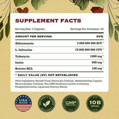 Nutrition facts and CFU strength on bottle