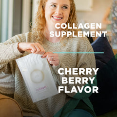 Graphic showing Glow Collagen ingredients including marine collagen and vitamins