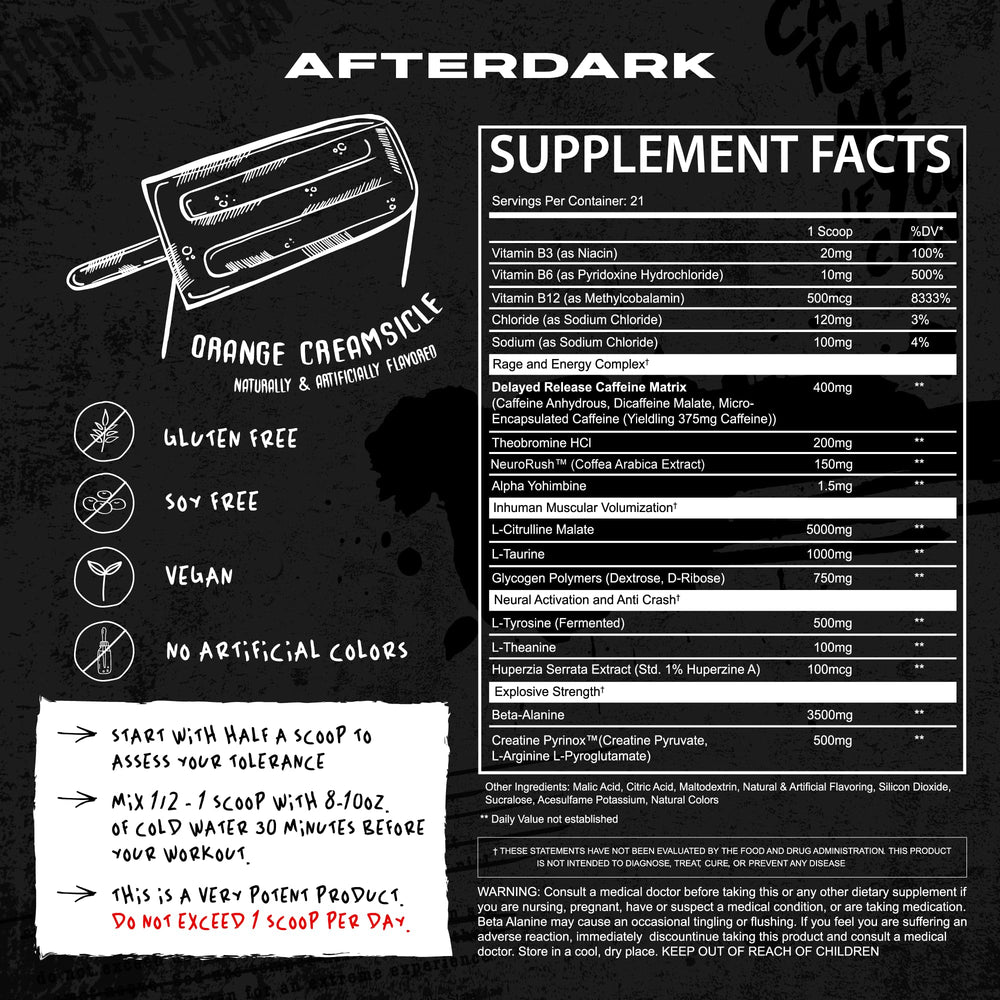 AfterDARK INHUMAN label highlighting CognatiQ and nootropics for focus