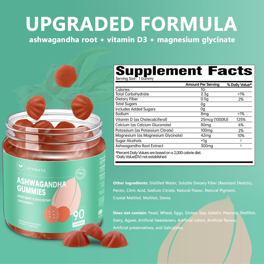 Supplement facts showing 300 mg ashwagandha per serving