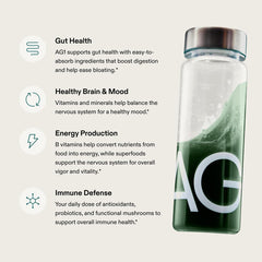 AG1 powder dissolves in liquid, supporting daily digestive comfort.