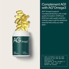 NSF Certified for Sport and Non-GMO badges on AG Omega3 packaging