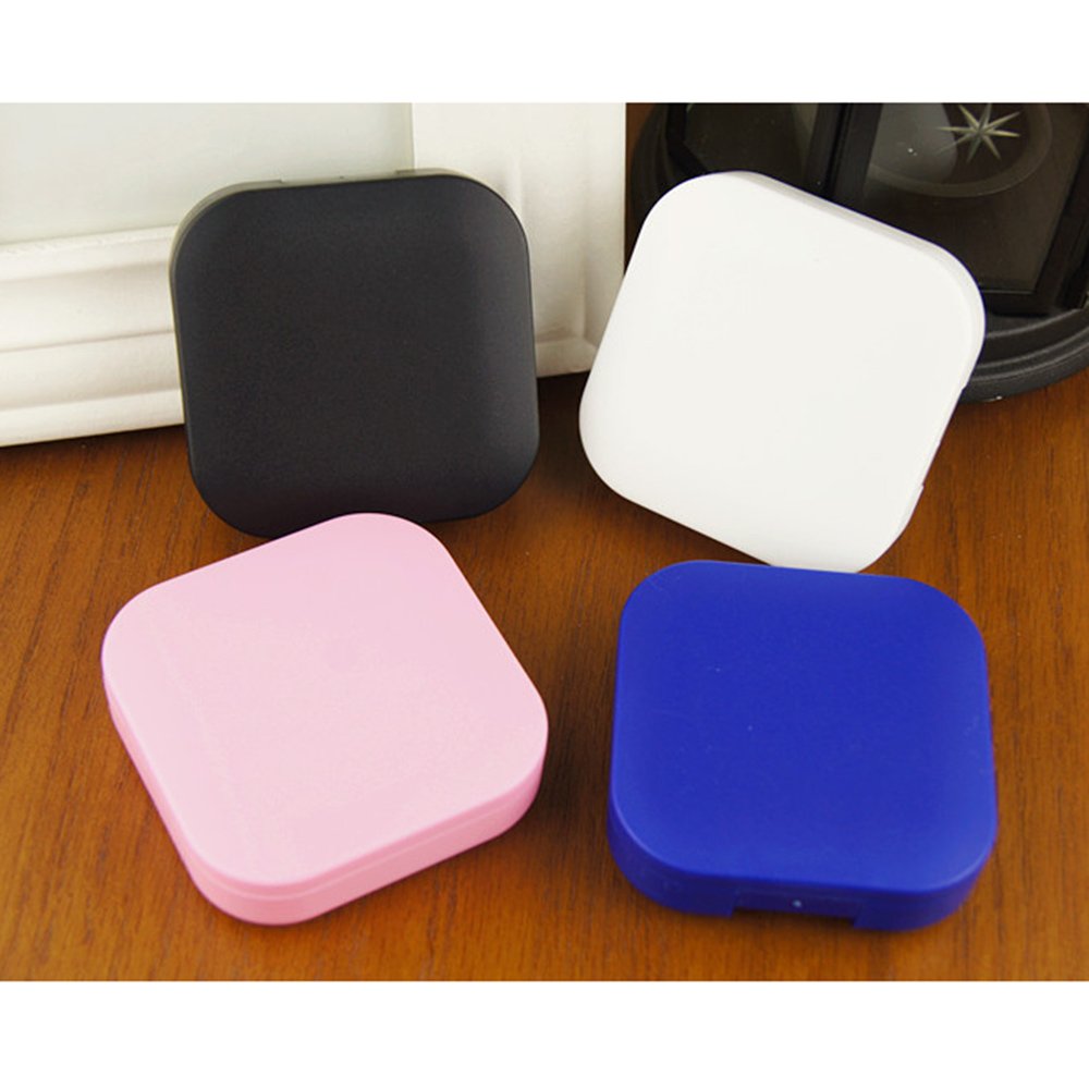 Lightweight pink plastic travel contact lens case for on-the-go