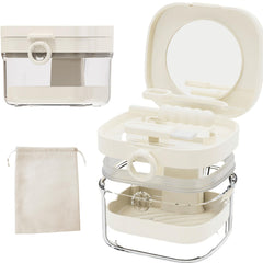 Two-layer AHYUEE denture case with removable inner basket (white)