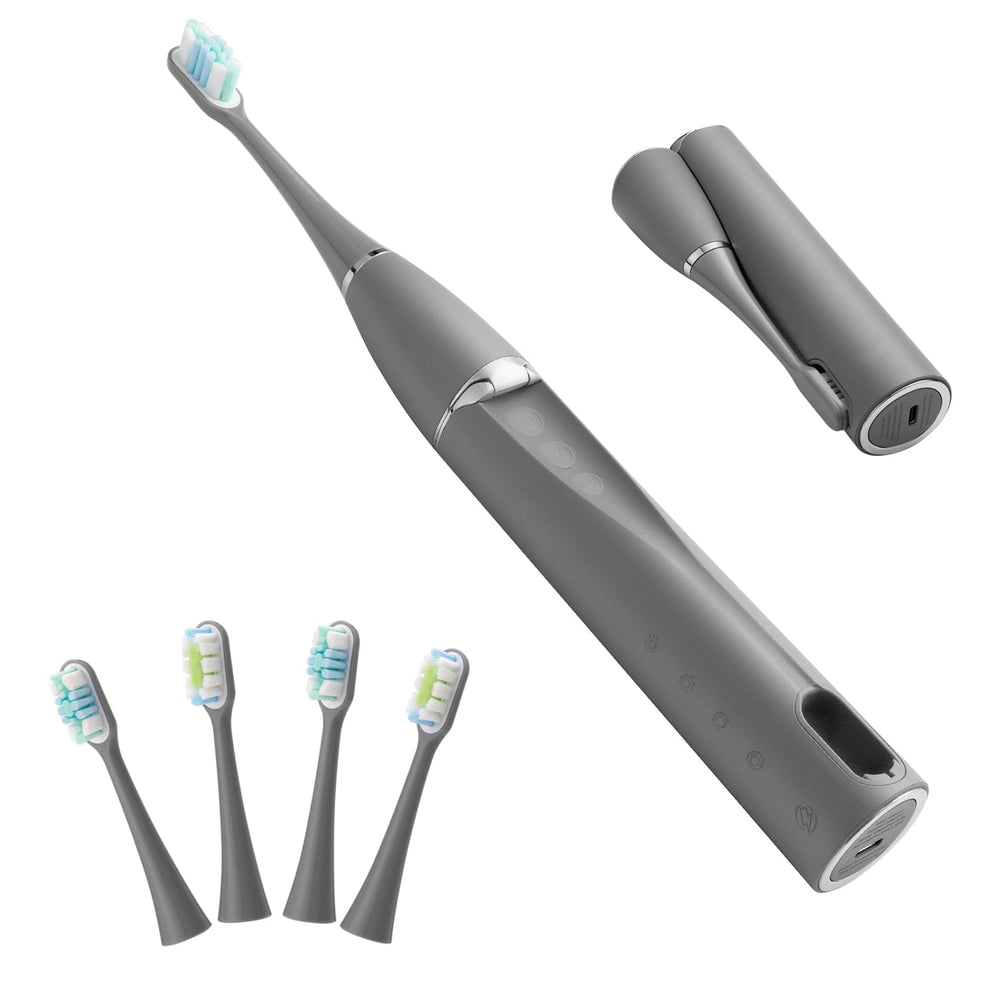 AIDBYIOT folding grey sonic toothbrush folded for travel