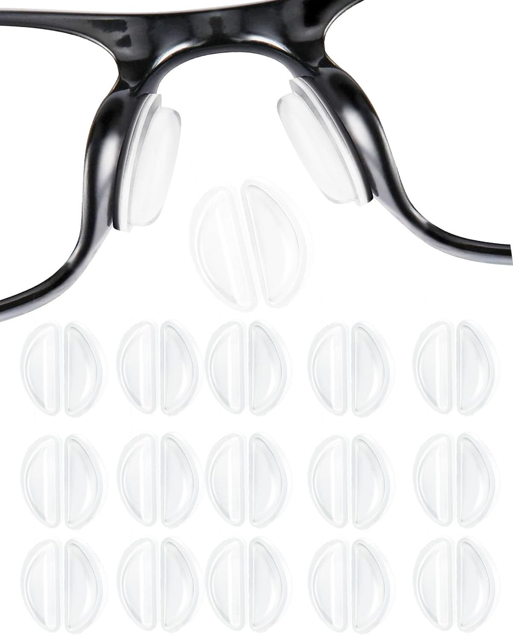 White silicone air bag nose pads for glasses on plastic frame close-up