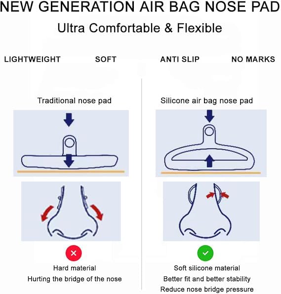 Glasses with upgraded air cushion nose pads installed