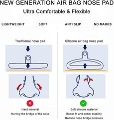 Glasses with upgraded air cushion nose pads installed