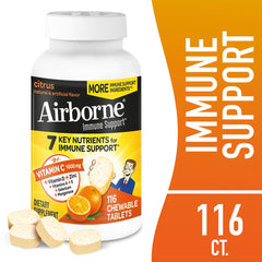 Side view of Airborne citrus-flavored chewable tablets bottle