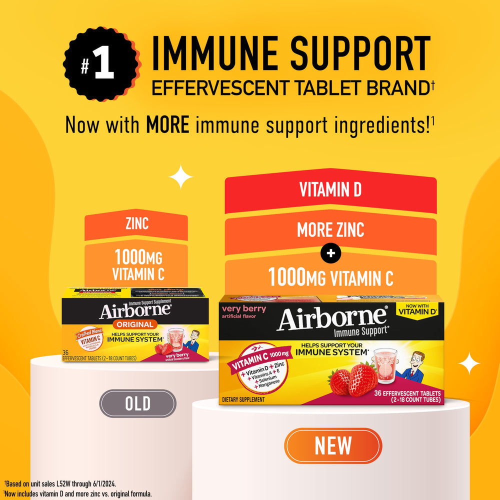 Airborne Immune Support bottle with Very Berry flavor label