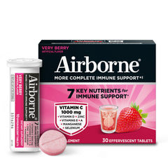 Airborne 1000mg Vitamin C tablet dissolving in water for immune support.