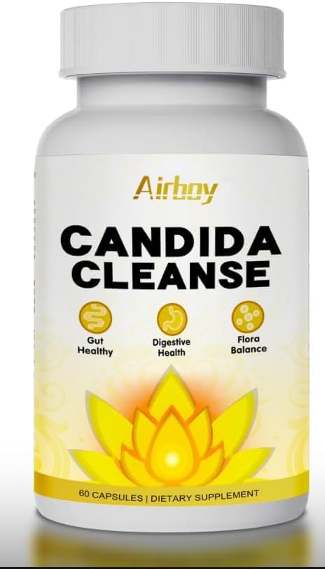 Airboy Candida Cleanse bottle front with 60 capsules for a 30-day supply.