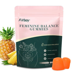 Airboy Feminine Balance Gummies bottle with pineapple flavor label