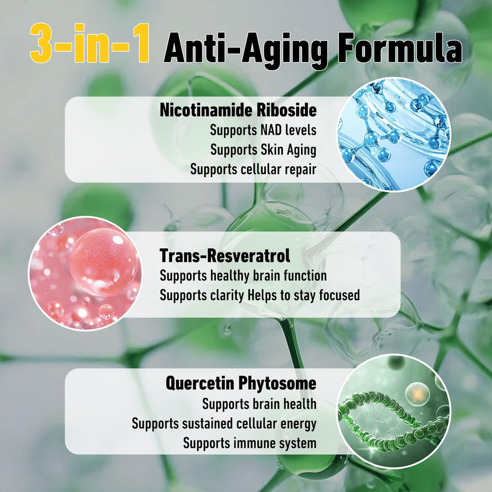 Nicotinamide Riboside with trans-resveratrol and quercetin ingredients