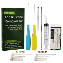 Blue and yellow Airgoesin tonsil stone remover with travel case
