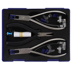 Three different plier types included in the kit