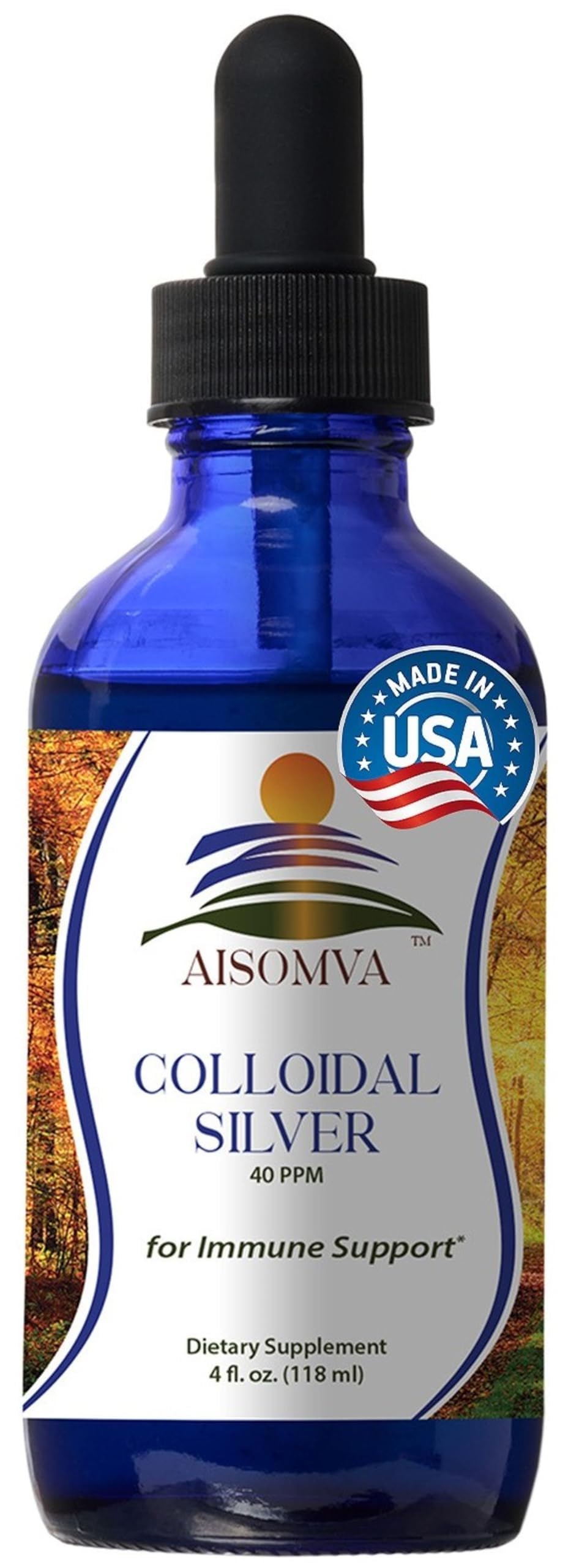AISOMVA Colloidal Silver Liquid bottle with dropper (4 oz) amber bottle