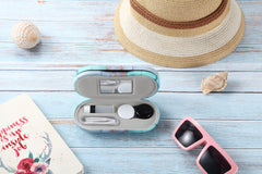 Compact marble case in hand for travel