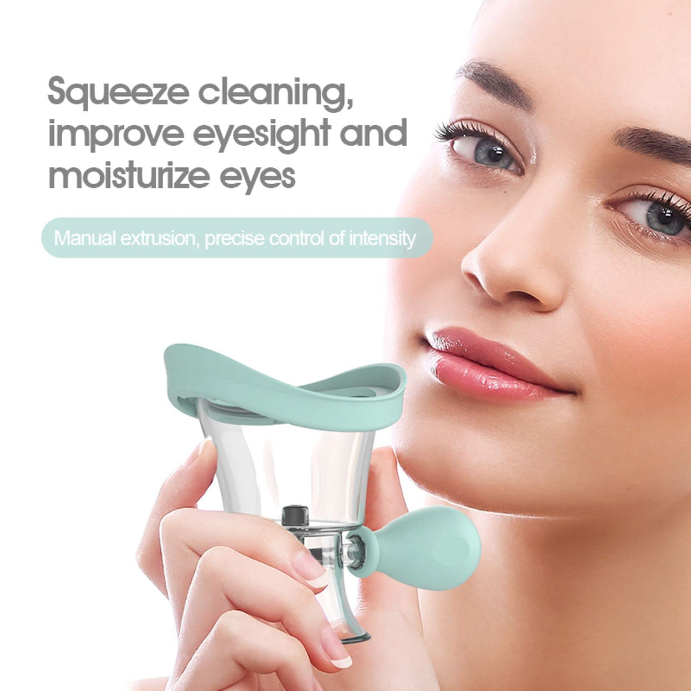 Compact travel-size eye wash cup kit in blue