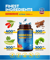 Nutrition facts panel and serving size information for AJS Berberine