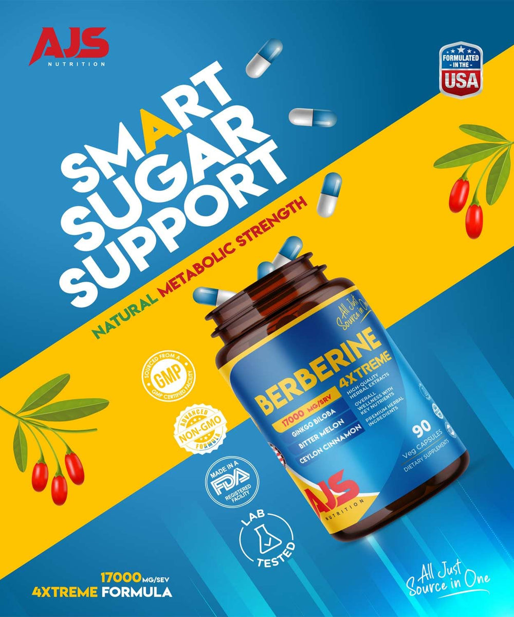 Product packaging and branding of AJS Nutrition Berberine complex