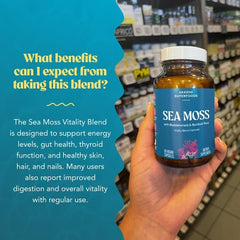 Vegan and gluten-free label on Akasha Sea Moss Capsules packaging