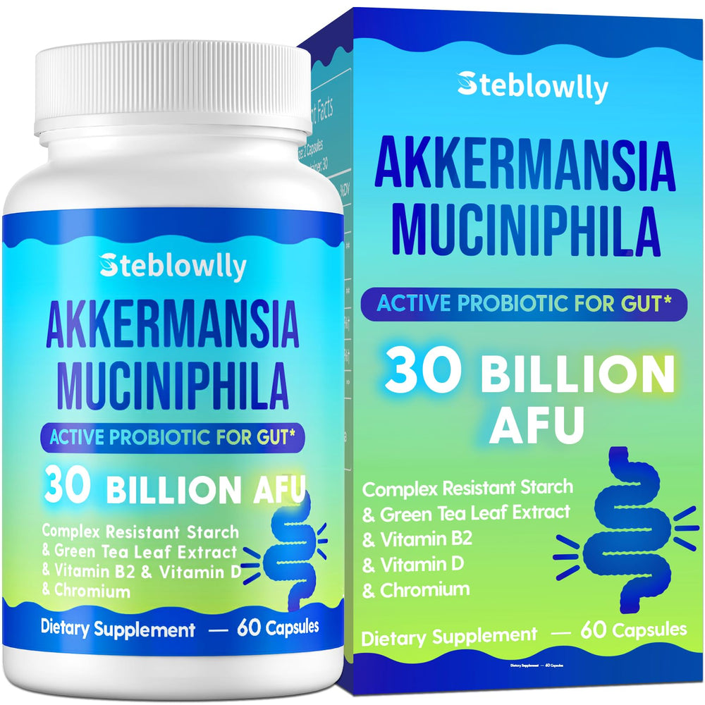 Akkermansia Probiotic bottle with 60 capsules on the label