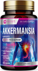Akkermansia probiotic supplement bottle with 60 capsules