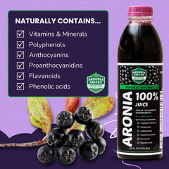 Product label for Akronia Valley 100% Aronia Berry Juice