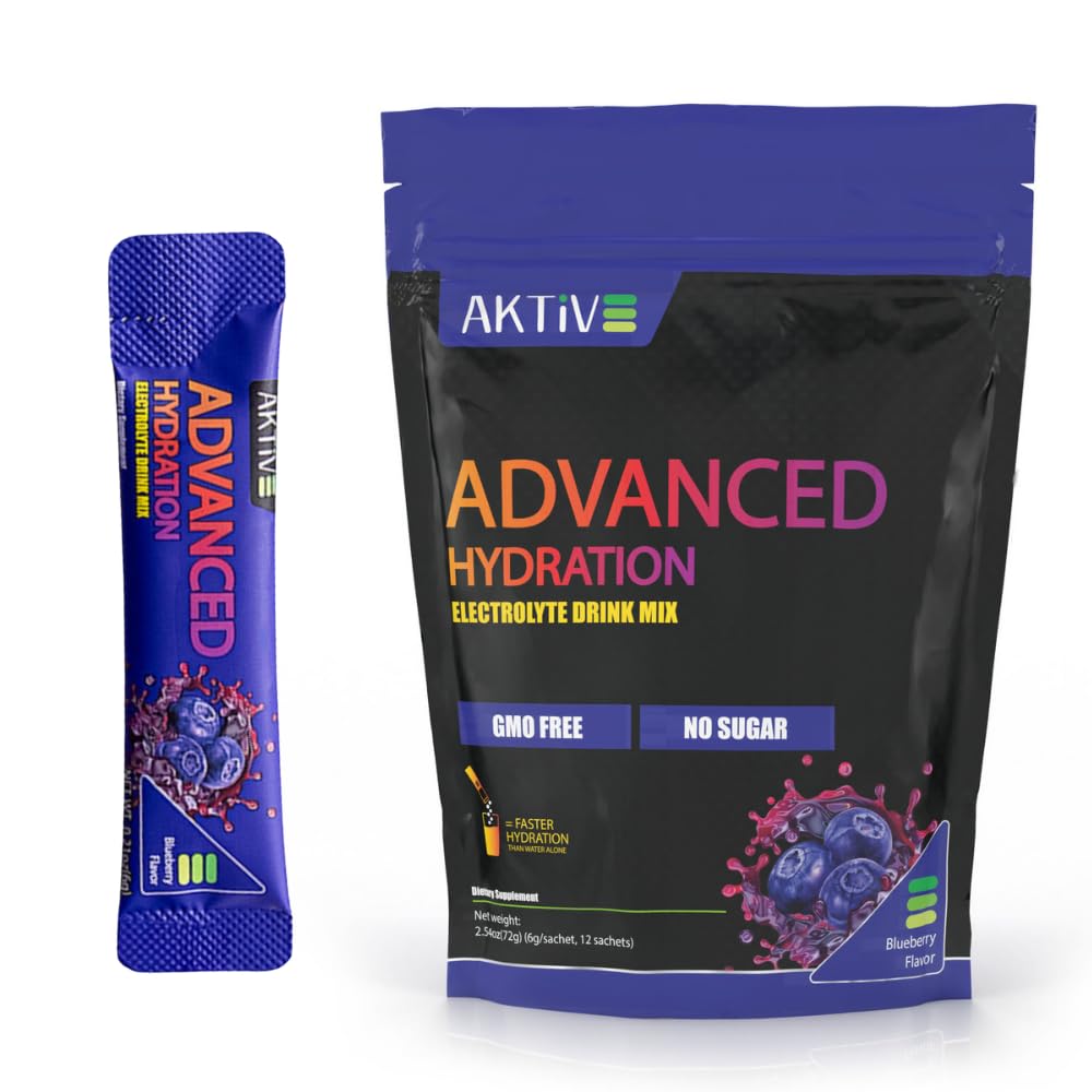 Aktive Supplements blueberry electrolyte packets front view for fast hydration during workouts