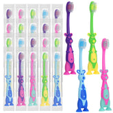 Blue kangaroo-designed kids toothbrush with soft bristles and suction cup