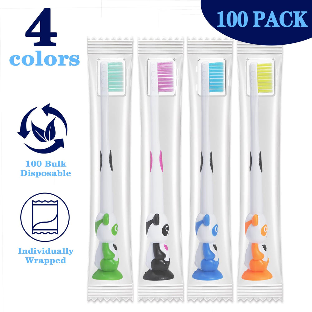 Pink panda-design kids toothbrush by Akulgaci with soft bristles