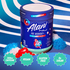 Serving suggestion for Alani Nu Pre Workout+ Rocket POP flavor