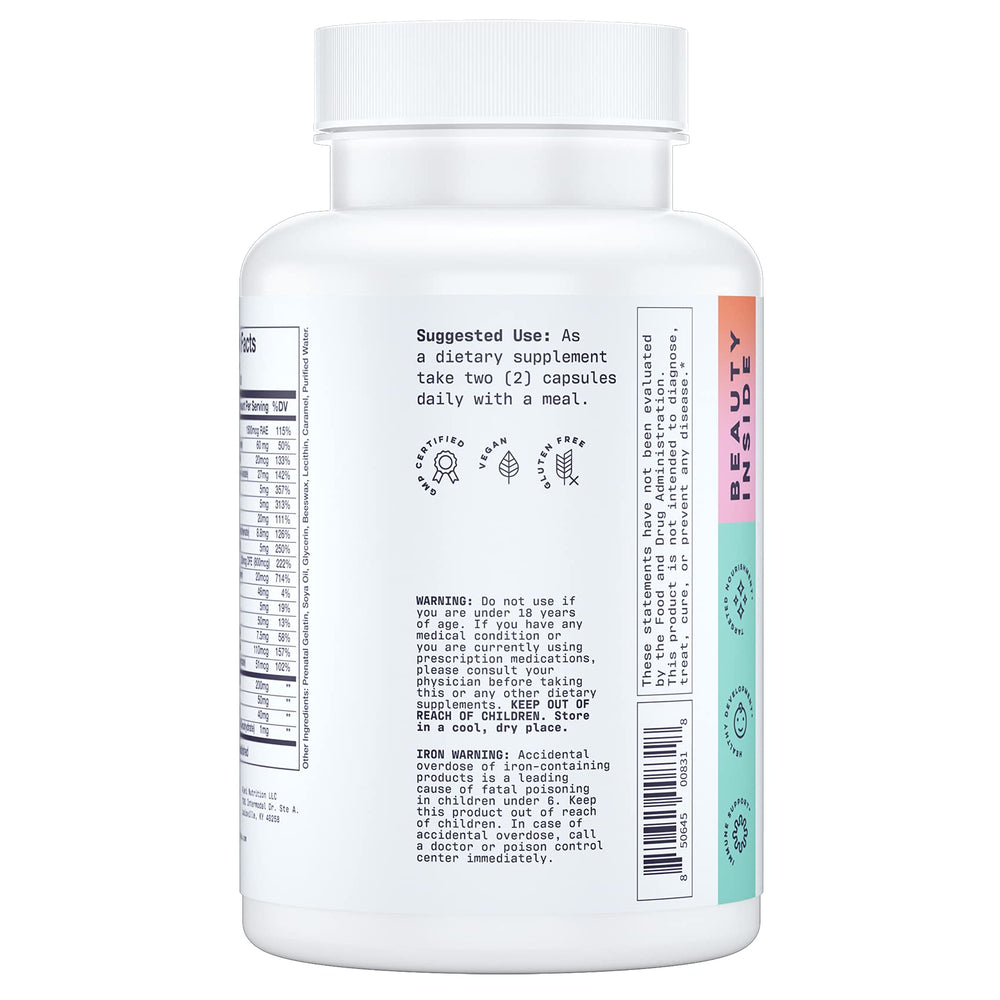 Front view of Alani Nu Prenatal Vitamin packaging label