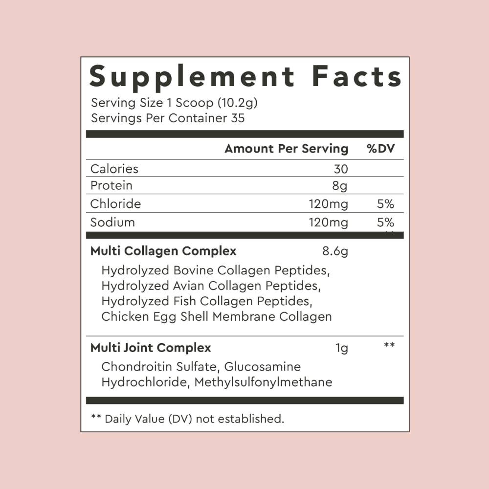 Packshot back view with nutrition panel for Alaya Vanilla collagen