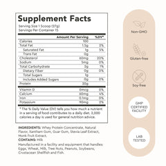 Alaya Naturals vanilla whey protein shake image emphasizing smooth mixing and great taste