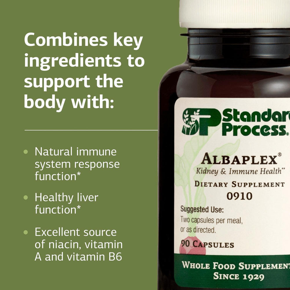 Albaplex bottle showing vitamins A, B6 and C