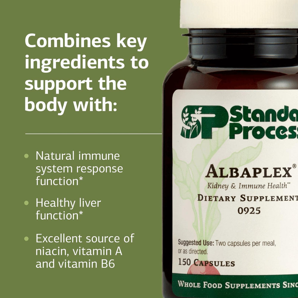 Graphic of Albaplex ingredients for kidney and liver care.
