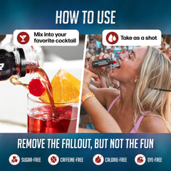 Alcohol Armor Recovery Shot morning-use setup with water beside signaling quick refreshment after celebrations.