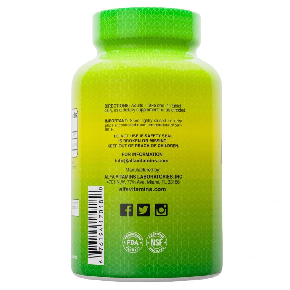 One daily tablet from ALFA VITAMINS Folic Acid 800 mcg Prenatal bottle