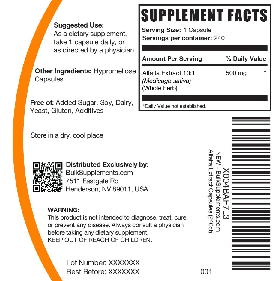 Certificate of third-party testing for alfalfa extract capsules