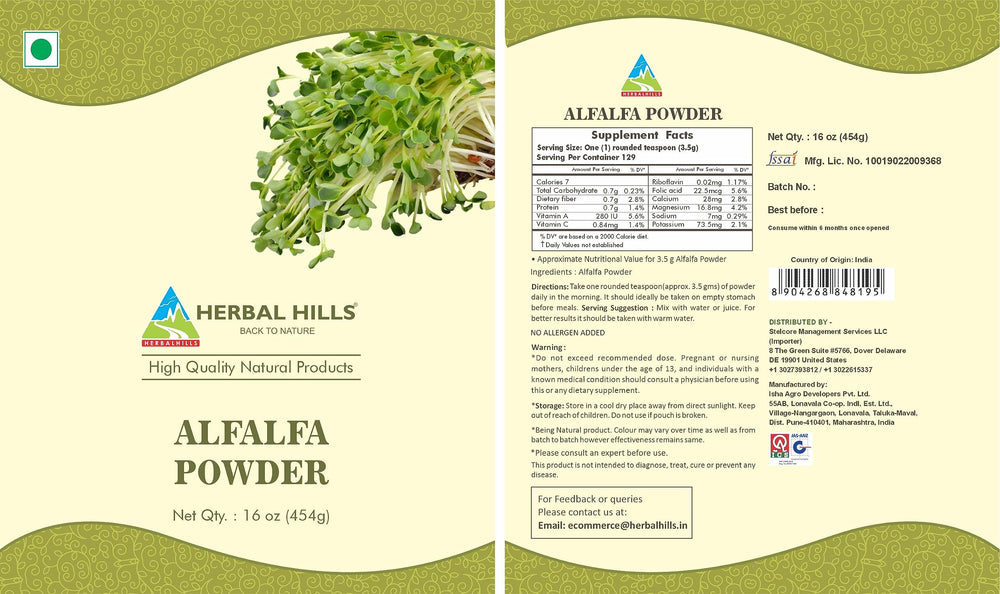 Alfalfa powder with scoop for precise measurement